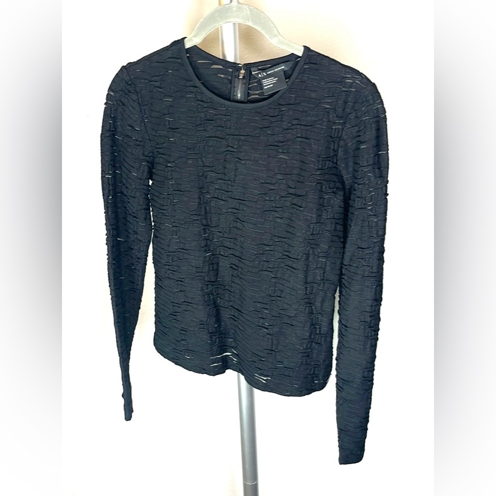 Armani Exchange XS Semi- sheer Textured Long-Sleeve Blouse Top Y2K